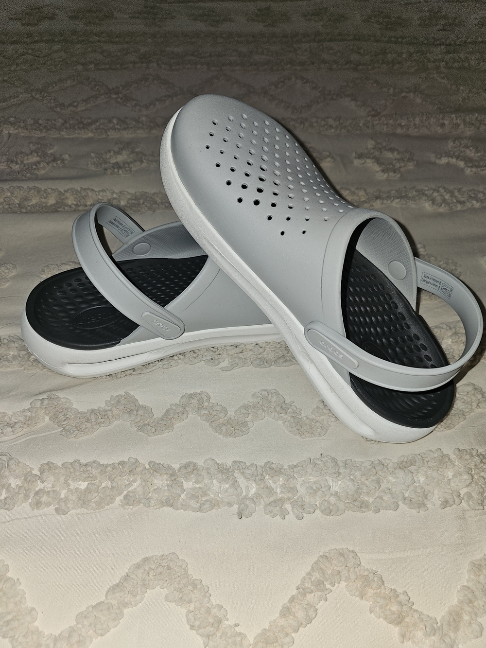 CROCS Classic Slip-On Clogs in Light Gray and Black
